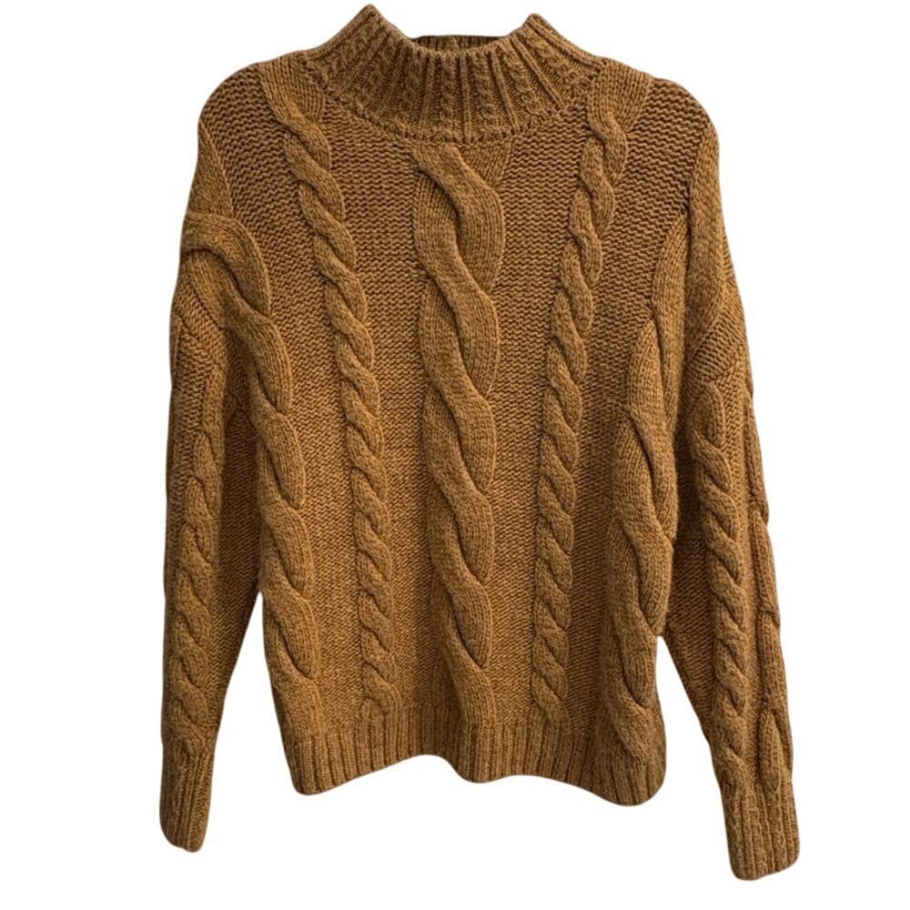 by Anthropologie Size Large Camel Cable Knit Mock Neck Sweater